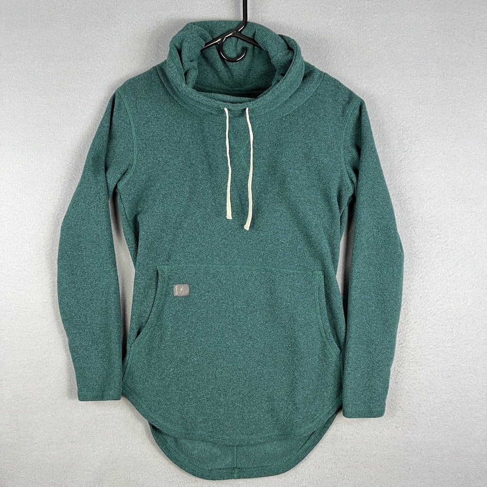 Deso Cowl Neck Fleece Puilover Womans Medium Green Gorpcore Warm Pockets USA